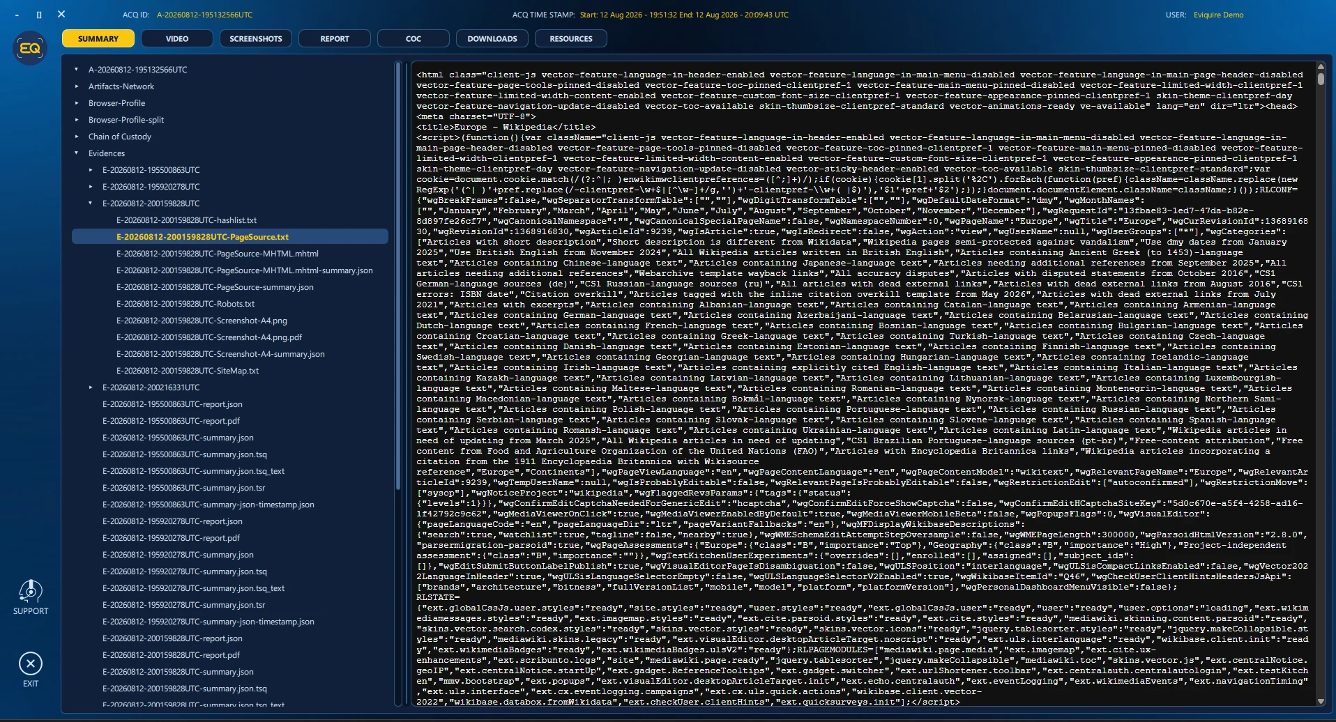 Demonstration view of a captured page source artifact.